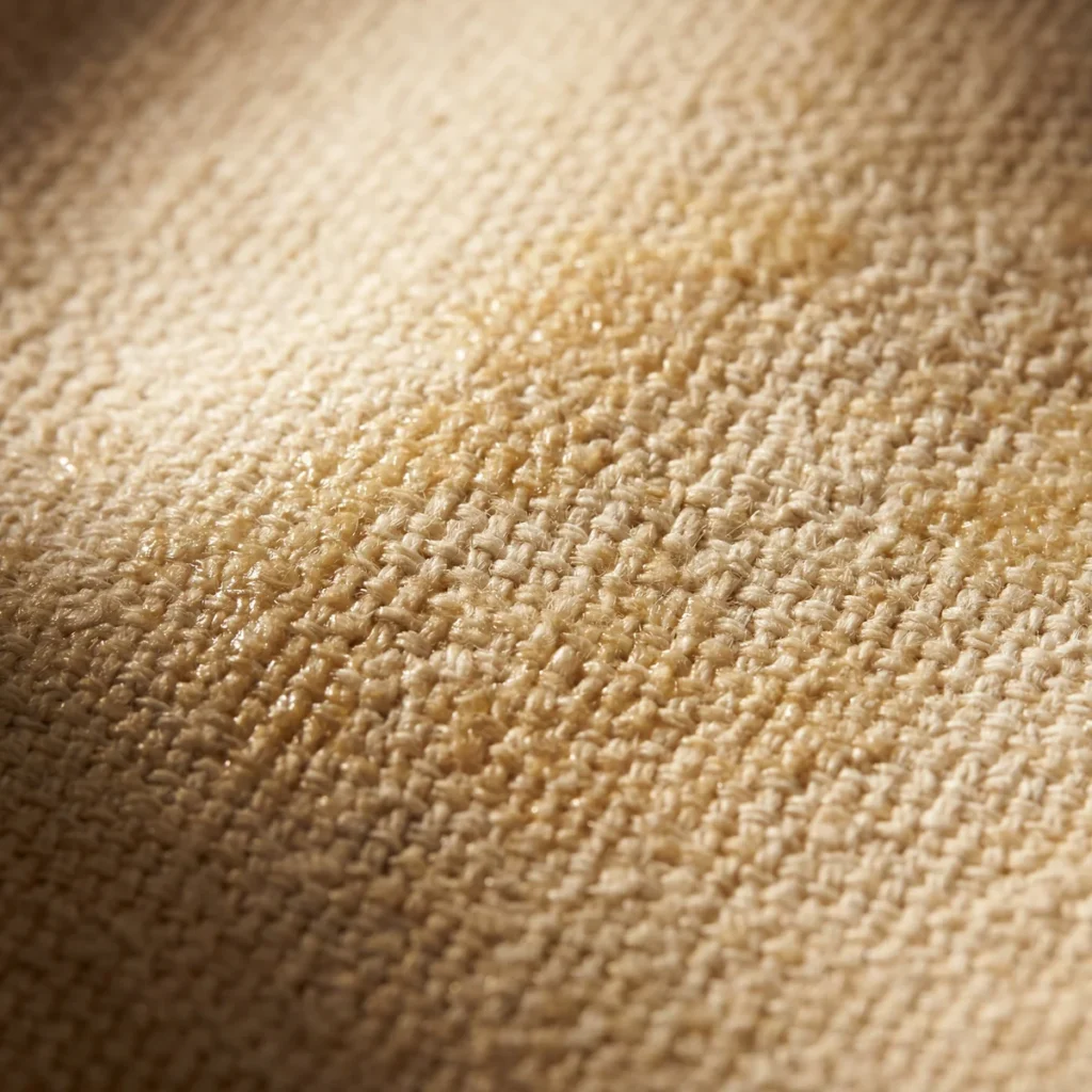 Close-up of natural cotton fabric weave with beeswax coating, the breathable material used in beeswax bread bags
